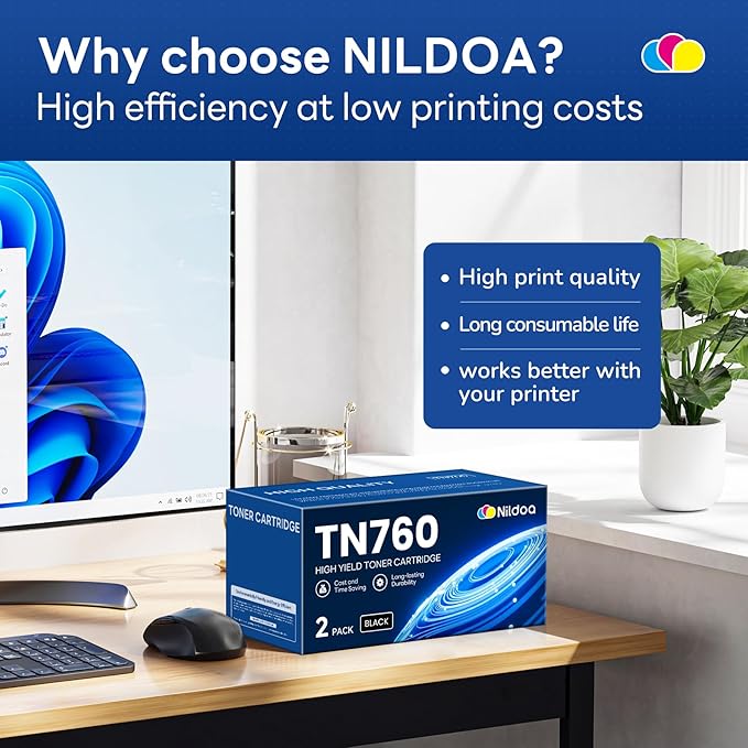 TN760 TN-760 Toner Cartridge High Yield Black Replacement for Brother TN760 TN-760 MFCL2750DW HLL2390DW MFCL2710DW HL-L2350DW Printer Ink, TN7602PK