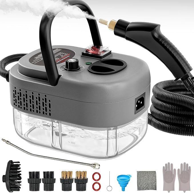 Portable High-Pressure Handheld Steam Cleaner, 14-Piece Accessories, 6 Steam Levels, 15s Heat-Up,chemical-free Cleaning Tile, Grout, Dirt, Grease & Car Detailing-Black