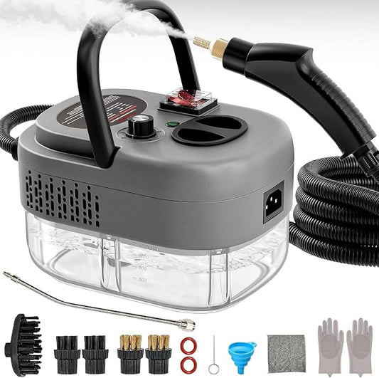 Portable High-Pressure Handheld Steam Cleaner, 14-Piece Accessories, 6 Steam Levels, 15s Heat-Up,chemical-free Cleaning Tile, Grout, Dirt, Grease & Car Detailing-Black