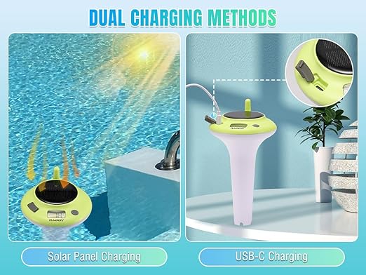 Raddy PT-5 Wi-Fi Pool Thermometer, Wireless Smart Floating Sensor with Indoor Console, APP Remote Monitoring, IPX8 Waterproof, Solar & USB-C Rechargeable, for Hot Tub Spa Swimming Pool Tank Aquarium