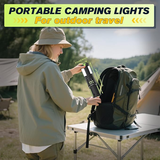 SakerPlus Portable Camping Lights with Stand, 5000LM Rechargeable LED Flashlight, 9 Color Modes, Collapsible Camping Lantern Tent Light with Magnetic Base for Power Outages, Camping & Emergency(Green)