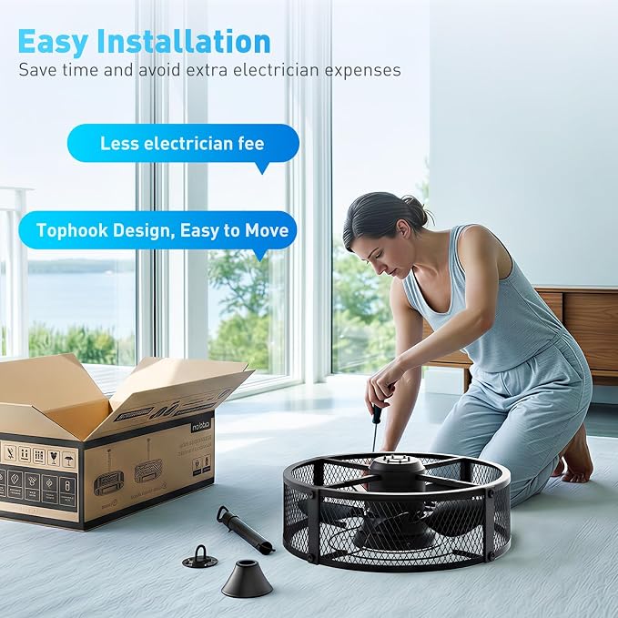 addlon 20 Inch Outdoor Ceiling Fans with Lights, IP65 Waterproof Plug in Caged Hanging Fan for Gazebo, Remote Control, 3 CCT, 6 Speeds Reversible Outdoor Fan for Patio, Pergola, Porch