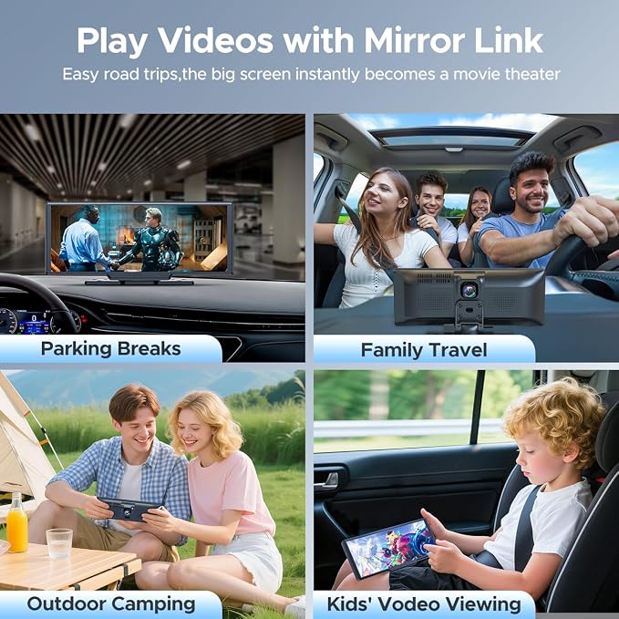 Topexplore 9.26'' Carplay Screen with 2.5K Dash Cam and 1080P Backup Camera | Portable Wireless Car Play Android Auto, Upgrade Navigation, Mirror Link, Voice Control, Hands-Free for iOS 11+ Android 11+