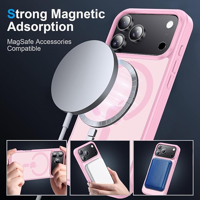 for iPhone 17 Pro Max case with Camera Lens Protector [10Ft Military-Grade Protection] Compatible with fit MagSafe Shockproof Cover Phone case for iPhone 17 Pro max 6.9 inch,Light Pink