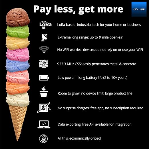 YoLink Smart Wireless Temperature & Humidity Sensor, Wide Temp Range for Fridge, Green House, Pet Cage, App Alerts, Emails, Text/SMS alerts- Hub Required