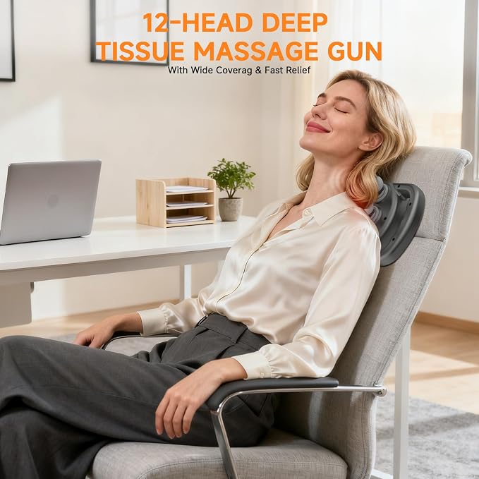 12 Head Massage Gun,Deep Tissue Percussion Massager with 9 Levels & 9 Modes,2600mAh Battery Cordless Electric Muscle Massager Tool for Back/Shoulder/Hand/Leg/Foot Full Body Muscle Pain Relief