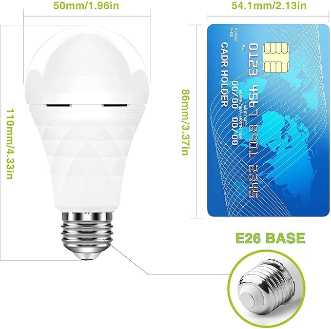 Neporal A19 Rechargeable Light Bulbs, Socket Rechargeable Emergency Light Bulb for Power Failure, Battery Backup Bulbs for Home, Hurricane, Led Bulb 60 Watt Equiv. (Soft White, 4 Count (Pack of 1))