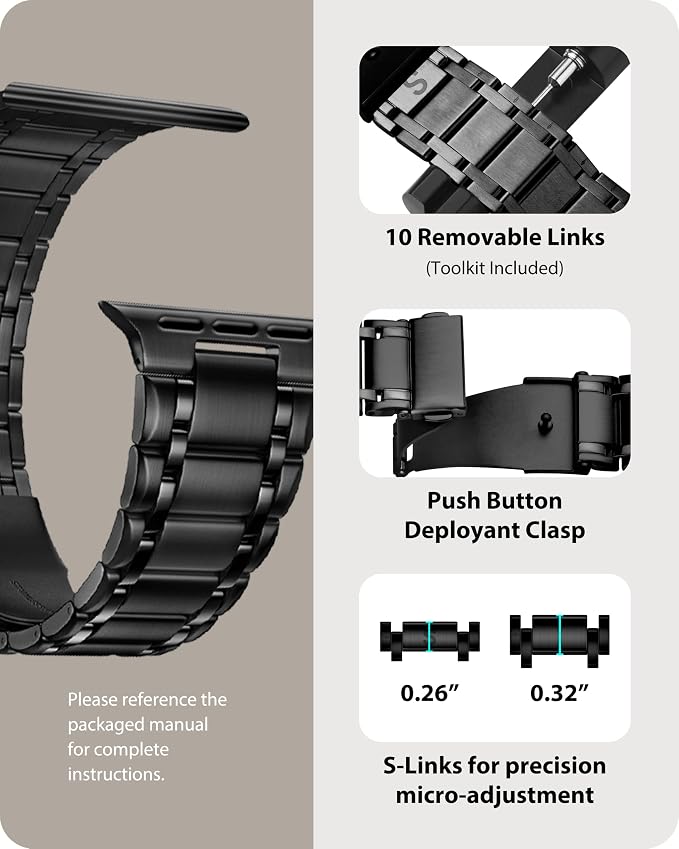 Fullmosa Bands Compatible with Apple Watch Band 42mm Series 11 10, Stainless Steel iWatch Band with Case for Apple Watch, Black