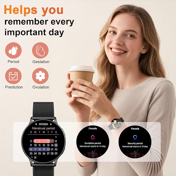 Jugeman Smart Watch for Women, 1.32" AMOLED Screen Fitness Tracker with Bluetooth Calling (Answer/Make Calls), Step Heart Rate Sleep Monitor, IP68 Waterproof Watch for Android/iPhone (Black)