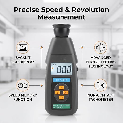 DT2239B NonContact LED Digital Tachometer High Precision RPM Meter for Industrial Motor Speed Measurement Tool with Stroboscope Function