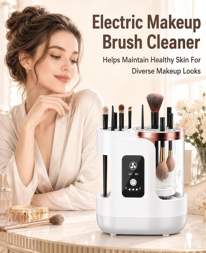 Electric Makeup Brush Cleaner Machine, 3-in-1 Cleaner Dryer and Storage, One-Touch USB Washer with 2H or 5H Drying Modes for Most Cosmetic Brushes