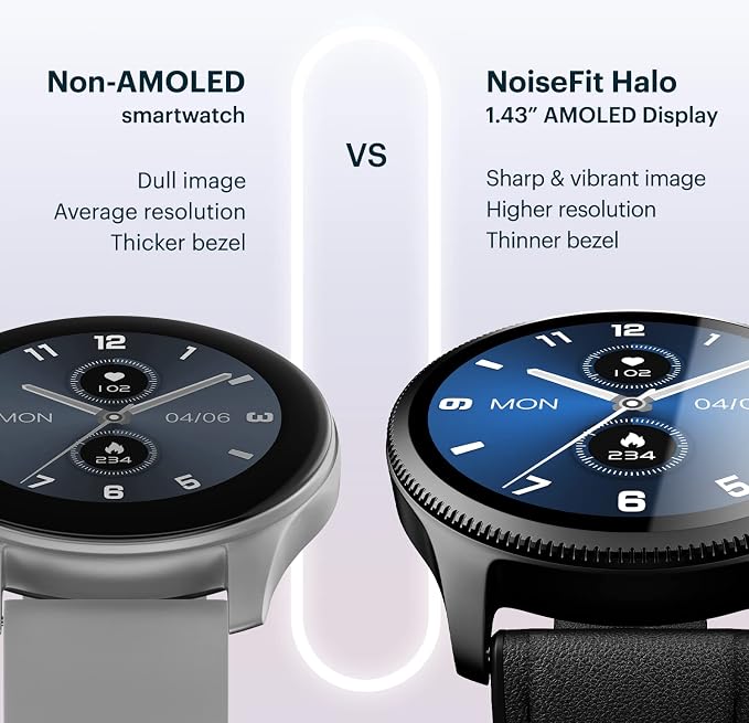 Noise Halo Premium Metallic Smartwatch, 1.43" AMOLED Display, 7 Day Battery, BT Calling (Make/Answer), Dust & Water Resistant, 100+ Sport Modes, NoiseFit App Supprt, 1 Year Warranty