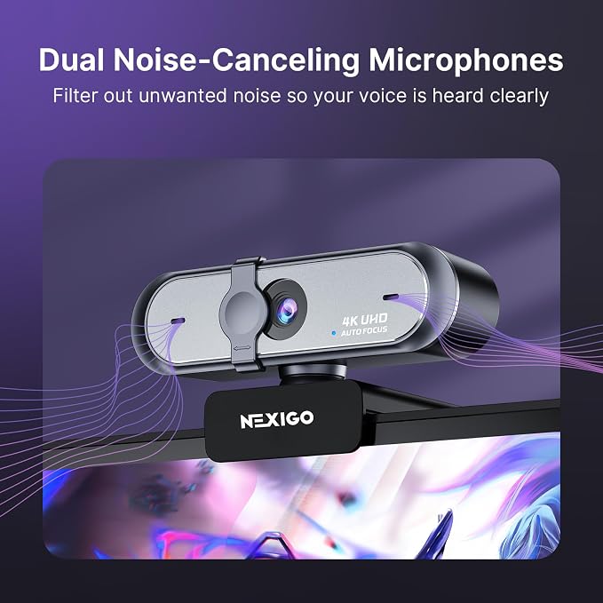 NexiGo N660P Pro 4K Webcam with Distortion-Free Lens, 1080p 60 fps Autofocus USB Streaming Camera, 3DNR, Noise-Canceling Mics & Privacy Cover, Web Cam for Gaming/Live Streaming/PC/Mac/Switch 2, Black