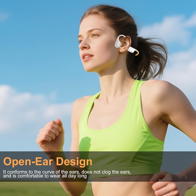 IP68 Waterproof Swimming Headphones, Bone Conduction Bluetooth 6.0 Headphones, Built-in 32GB MP3 Player, Soft Lightweight Open-Ear Design for Swimming Marathons Showers Cycling(Cream Orange