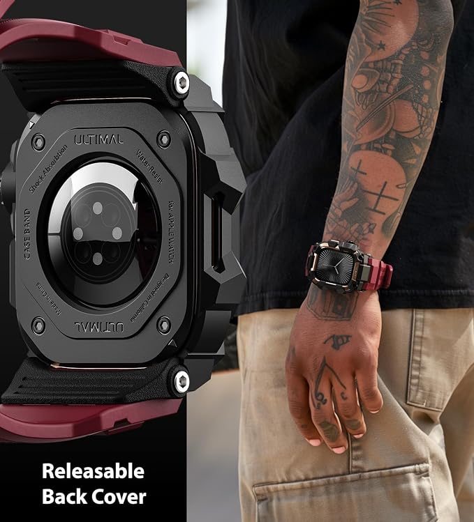 ULTIMAL Rugged Case with Band for Apple Watch 46mm,Compatible with Apple Watch Series 11/10, Military Grade Shockproof Bumper Cover for iWatch Tactical Band Men (46mm,Red)