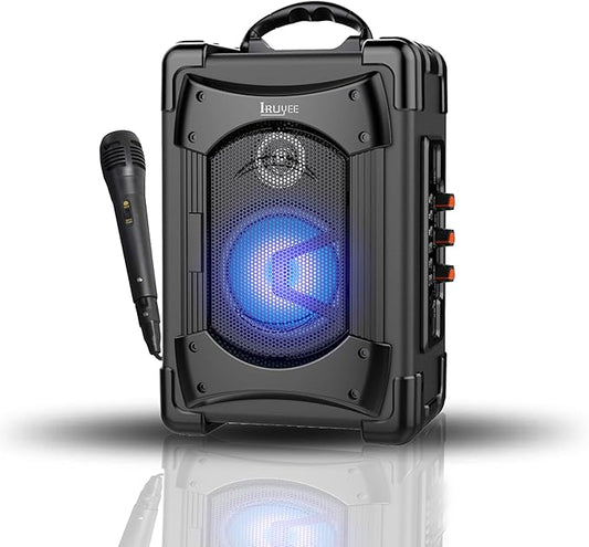 Portable Bluetooth Speaker with Microphone, Speaker with LED Lights for Kids and Adults, Subwoofer Heavy Bass with FM Radio, Supports Bluetooth/USB/TF/AUX for Party, Black