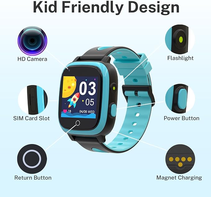 Kids Smart Watch with GPS Tracker,GPS Watch for Kids with Video Call Voice Chat Alarm SOS Camera Pedometer Stopwatch Caculator Flashlight Smart Watch for Kid Age 5-12