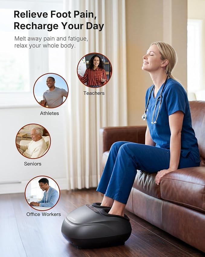 KNQZE Shiatsu Foot Massager with Heat, Compression, Deep Kneading Foot Massage for Plantar Fasciitis Relief, Remote Control, Multi Massage Modes, Auto Shut-Off Timer, FSA Eligible, Gray