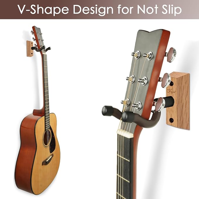 Guitar Wall Mount 2 Pack, Rotatable Solid Wood Hanger with Screws, V-Shaped Hook for Acoustic Electric Bass, Holder for Mandolin, Banjo