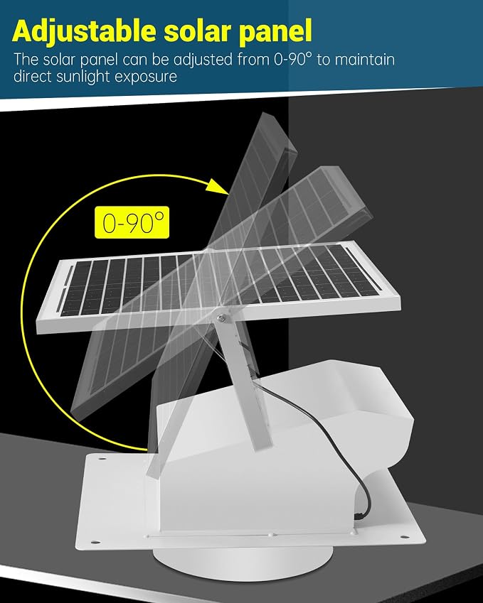 25W Solar Powered Roof Vent Fan with 8 Inch Removable Roof Vents, Ventilation and Cooling Solar Attic Exhaust Fan, Suitable for Lofts, Shops, Garages