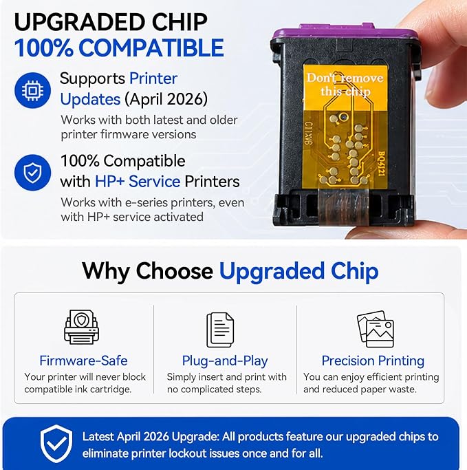 Upgraded Chip 67XL Ink Cartridges Compatible for HP 67 Ink Cartridges Black/Color Combo Pack Work with DeskJet 2855e 2827e 2800e 4255e 2755e 2700 4155e 4227e 2700e 2734e 2852e Envy 6055e 6000 Printer