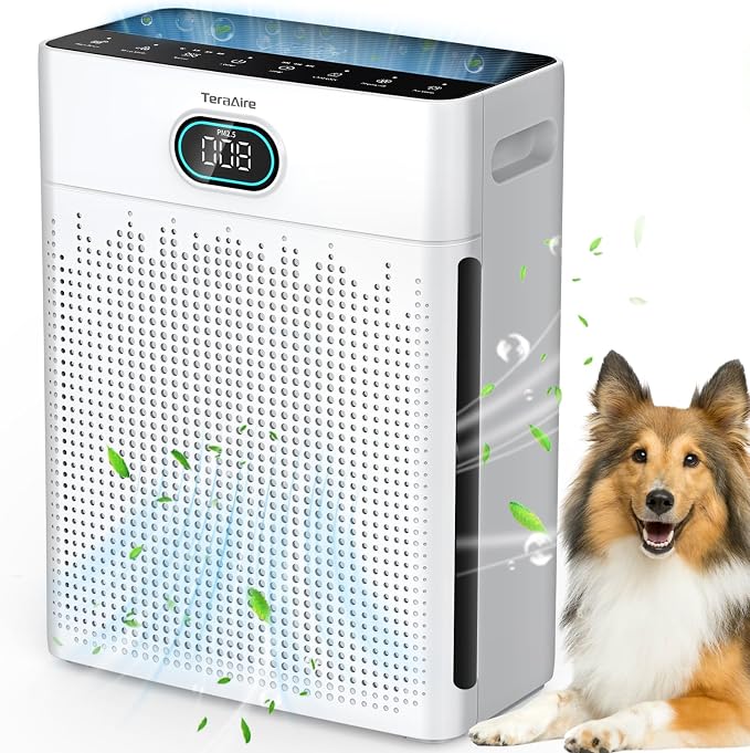 Air Purifiers for Home, PM 2.5 Air Quality Monitor Cover Up to 2200 Ft² with Pet mode, Timer, H13 HEPA Air Purifier with Washable Pre-filter, Fragrance Sponge for Smoke, Odor, Dander(Black)
