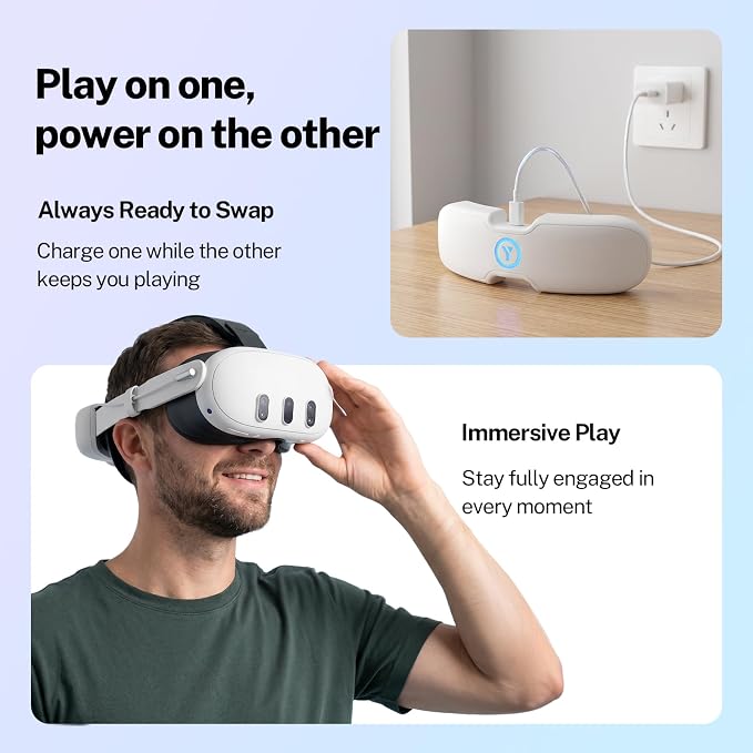 YOGES 20000mAh Dual Battery Head Strap Compatible with Meta Quest 3S & Quest 3, Detachable Magnetic Battery, Rechargeable Headstrap to Extend Playtime for VR Headset Compatible with Meta Quest 3S