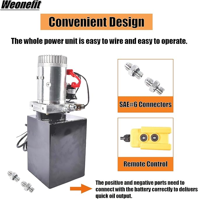 8 Quart Hydraulic Power Unit 1.6kW Power, 12V DC Double Acting Hydraulic Pump for Dump Trailer Car Lifting, Hydraulic Pump Power Unit Steel (GC01) & Aluminium Alloy with Metal Oil Reservoir