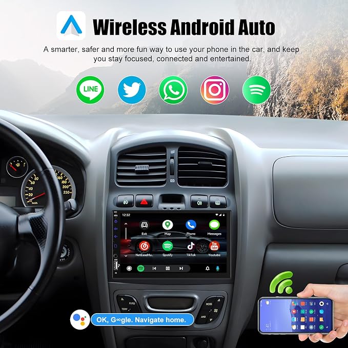 7" Single DIN Car Stereo with Wireless Apple CarPlay, Android Auto, HD Touch Screen Car Radio Bluetooth 5.2 Car Play Car Audio Receivers Support Mirror Link, FM Radio, SWC/USB/TF/AUX Head Unit