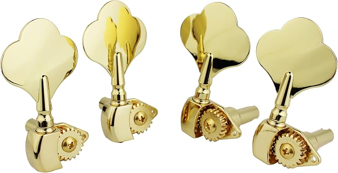 Guyker Open Frame Electric Bass Machine Head (4 Right handed) - 1:20 Ratio Gear Tuners Tuning Key Pegs - golden
