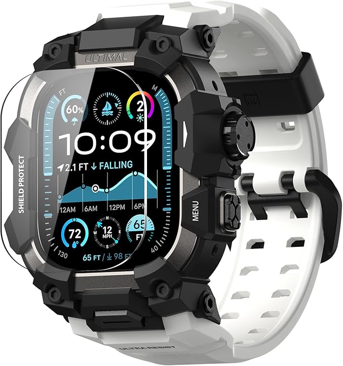ULTIMAL Rugged Case with Band for Apple Watch 49mm,Compatible with Apple Watch Ultra 3/2/1, Military Grade Shockproof Bumper Cover for iWatch Tactical Band Men (49mm,White)