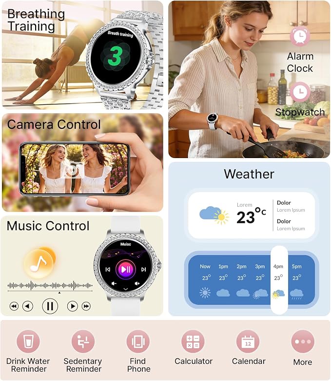 Smart Watches for Women,1.32" HD Fitness Tracker Watch with Answer/Make Call,AI Voice Control,Heart Rate/Calories/SpO2 Monitor 100+ Sport Modes Ladies Smartwatch for Android iOS 2 Straps ( BW1845-T11)