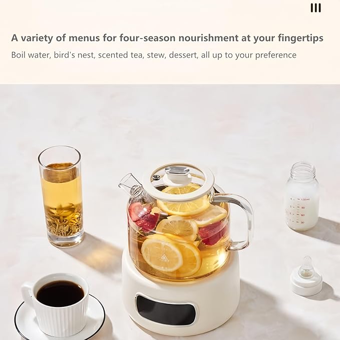 Lemuugo 1.2L Smart Electric Kettle with Tea Infuser, Borosilicate Glass Health Pot, Hot Water Kettle Electric, Digital Temperature Control with 24-Hour Timer, Tea, Stew & Dessert Cooker