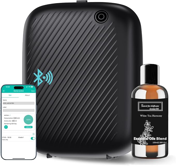 Smart Waterless Essential Oil Diffuser, 400ML Diffuser with 100ML Fragrance Scent Oils for Scent Air Machine with 12A1V Power Adapter for Large Room and Commercial Use, Cover Up to 2000 Sq.Ft
