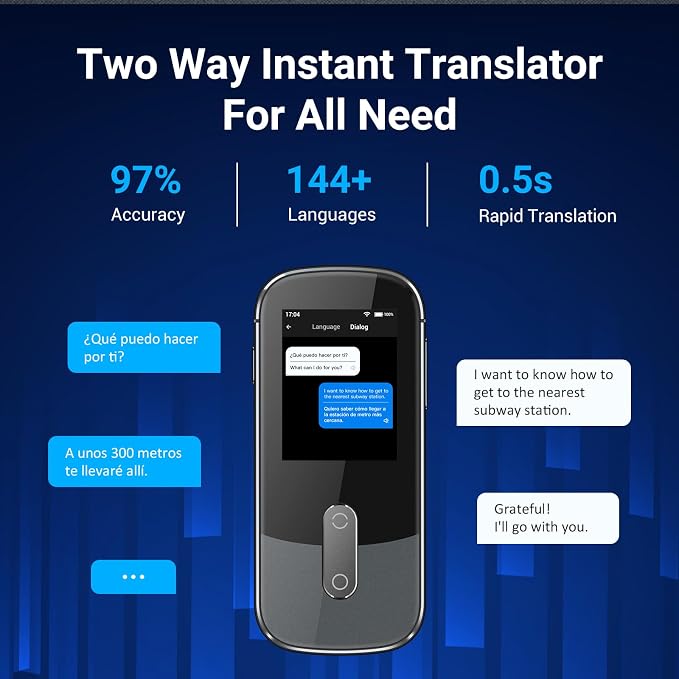 ANFIER W09 AI Translation Device Real Time, Language Voice Translator in 144 Languages & Accents with Photo/Text Translate, Offline Two-Way Traductor, Spanish Translating Devices for Business (Grey)