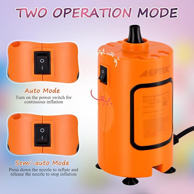 AGPTEK Electric Air Pump with 8 Versatile Nozzles, Portable Fast Fill Air Mattress Pump for Inflatables, High Pressure Quick Inflator for Balloon, Pool Floats, Kayak, Vacuum Storage Bag