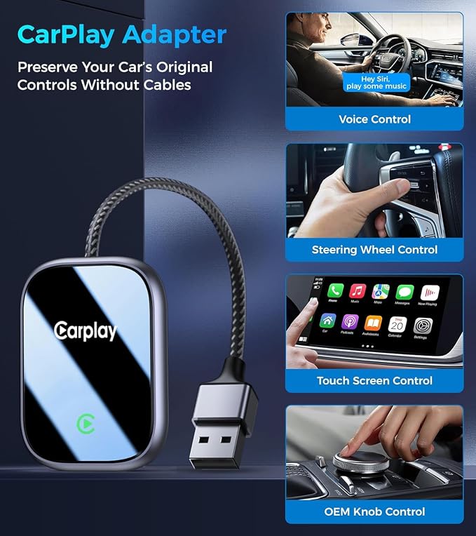 Wireless CarPlay Adapter for Apple iPhone - Convert Factory Wired to Wireless Car Play Adapter, Plug and Play, Auto Connect, No Latency, Compatible with Apple iPhone iOS 10+ Systems USB A/C