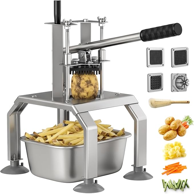 French Fry Cutter,Commercial Potato Cutter Slicer with 3/8", 1/2", 1/4", 8-Wedge Stainless Steel Blades, Commercial Vegetable Chopper for Potato,Carrot,Cucumber,Onion,Home and Restaurant Use