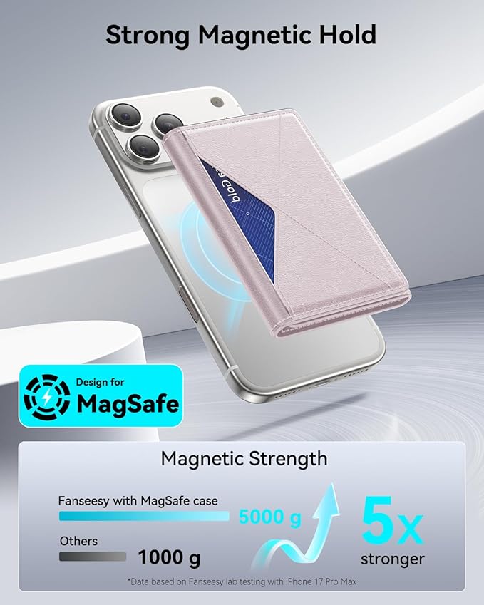 for MagSafe Wallet, 8 Card Holder, RFID Blocking, Magnetic Stand Phone Wallet for iPhone 17/16/15/14/13/12 Pro Max Plus Air Series, 5 Card Slots & 1 Cash Slot,Pink