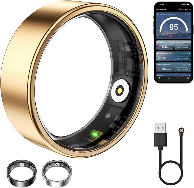 Smart Ring for Women & Men, Fitness Tracker with Heart Rate, Blood Oxygen, Sleep Monitoring, Long-Lasting Battery, No Subscription, IP68 Waterproof (Rose Gold, 7#)