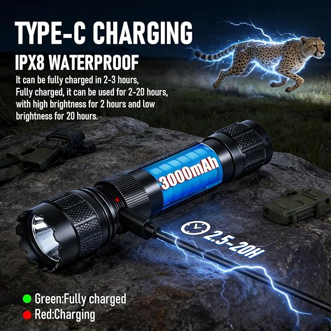 Tactical Flashlights High Lumens,Police Flashlight with Holster for Duty Belt,1800LM Rechargeable LED Flashlight for Law Enforcement,Camping,Hunting,Home,Security, Hiking,Walking at Night & Emergency