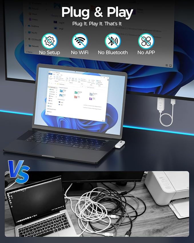 Alxum USB-C Wireless HDMI Transmitter & Receiver, 2-in-1 Kit: Plug & Play & AirPlay/Miracast Casting, 165ft/50m, 4K Decode 1080P@60Hz Output, 5G+2.4G for Laptop/Phone/Tablet to Monitor/Projector/TV