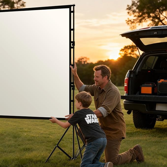 Outdoor Projector Screen with Stand - 150 Inch Portable Projector Screen Outdoor Indoor Projection Screen 16:9 4K HD Movie Screens with Carry Bag Can Enjoy Home Theater Projection Screens