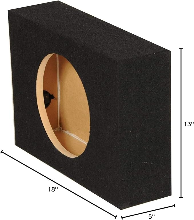 Q Power Single 10-Inch Shallow Subwoofer Enclosure – Low-Profile Sealed MDF Car Audio Box with Charcoal Carpeting