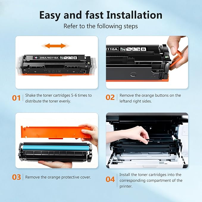 206A Toner Cartridges 4 Pack M283fdw M283cdw Compatible for HP 206A 206X Color LaserJet Pro MFP M283fdw M283cdw M255dw M282nw M283fdn M255nw M283 M282 M255 Toner with Chip Black Cyan Yellow Magenta