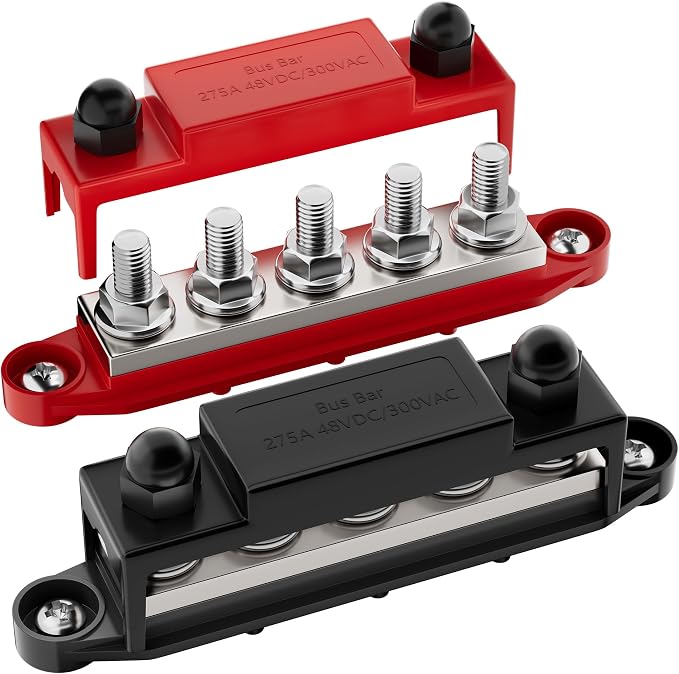 RVBOATPAT 275A Power Distribution Block 12V Bus Bar 5 x 3/8" (M10) Terminal Studs 12 Volt Marine Busbar Positive and Ground for Automotive Car Boat Solar System