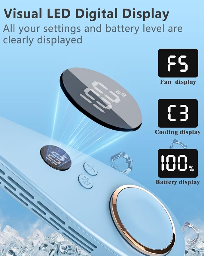 Neck Cooler with Cooling Plate, Around the Neck Hanging Air Conditioner, 5500mAh up to 15H Battery Cooling Device, Quiet Cordless Bladeless Face Fan for Home Office Outside Travel Sports, Light Blue