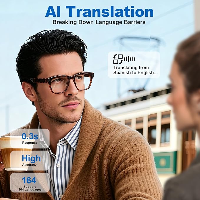 AI Smart Glasses with 8MP Camera, 1080P Video Recording, Real-Time Translation, AI Assistant & Object Recognition, Photochromic Lenses, Bluetooth 5.4 Calls & Music, IP65 Waterproof, 7-8Hr Battery