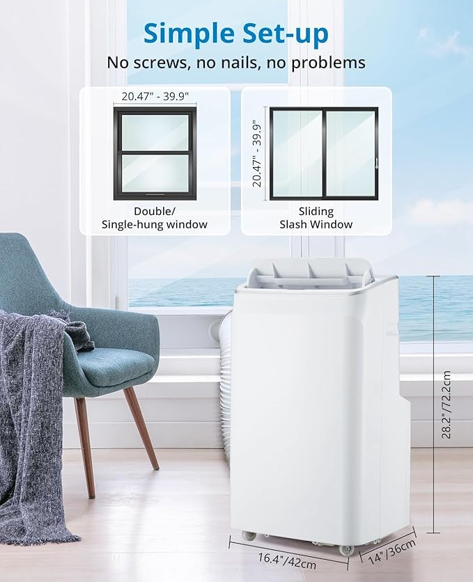 12000 BTU Portable Air Conditioners with Remote Control, 3 in-1 Free Standing Cooling AC Unit with Fan & Dehumidifier, Cools Room up to 500 sq.ft, Auto Swing，Smart Sleep Mode for Bedroom, Indoor Rooms