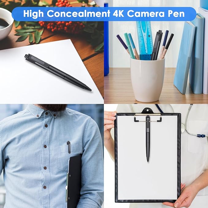 2.7K Small Cam Security Camera, 64 GB Portable Camera Pen, Mini Cam Pen (Glossy Black)